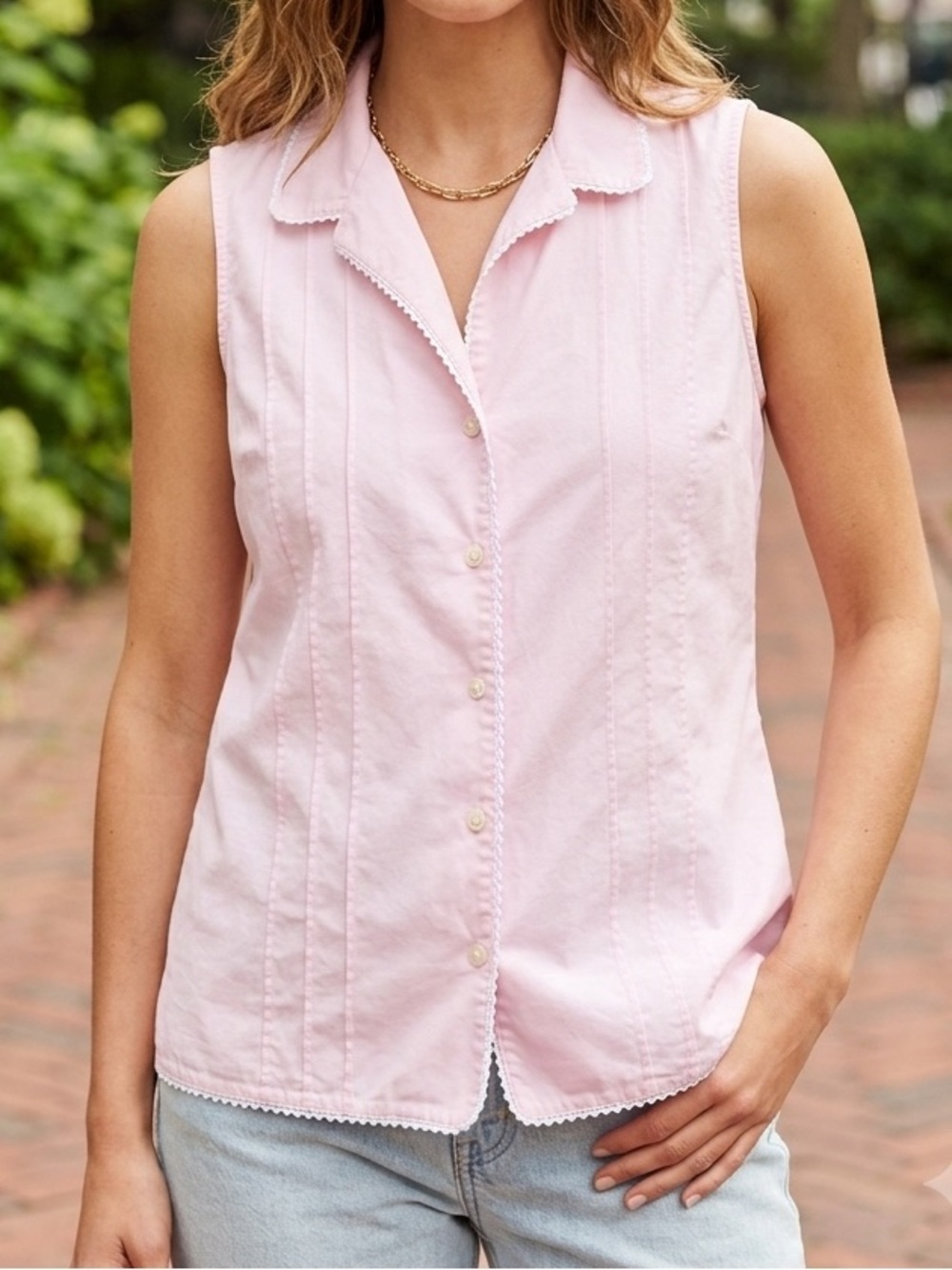 Vtg Lauren Ralph Lauren Light Pink Sleeveless Button-Up Top Small HONG KONG S